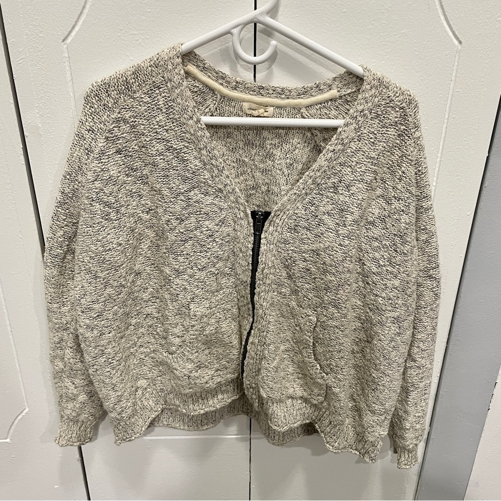 Silence & Noise Heathered Grey Full Zip Sweater
